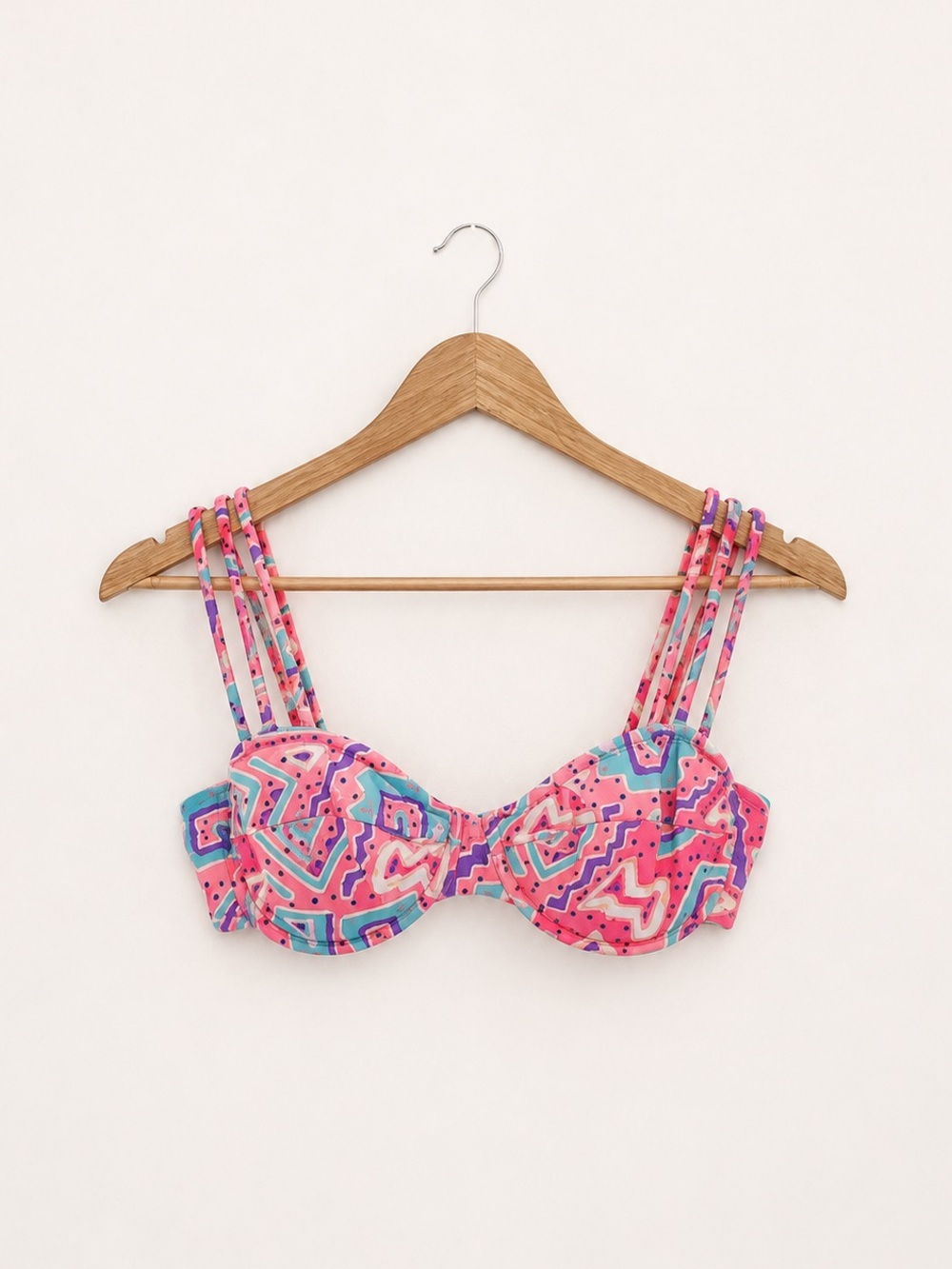 Vintage Printed Bikini Top Pink Size Medium
